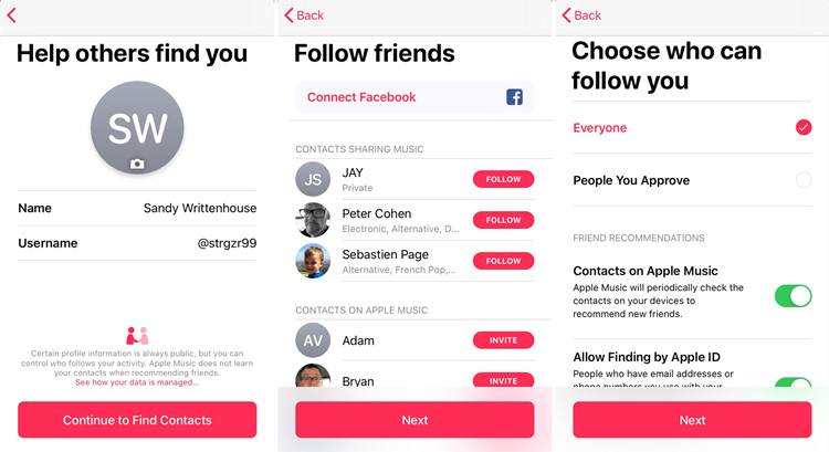 ios music create profile follow friends