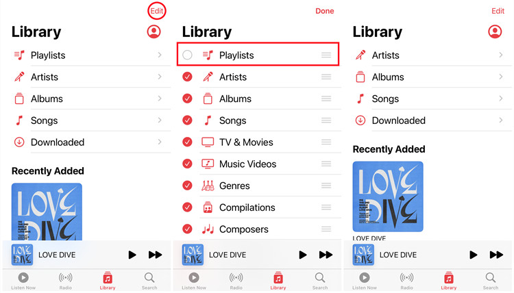 ios music edit library view playlist remove