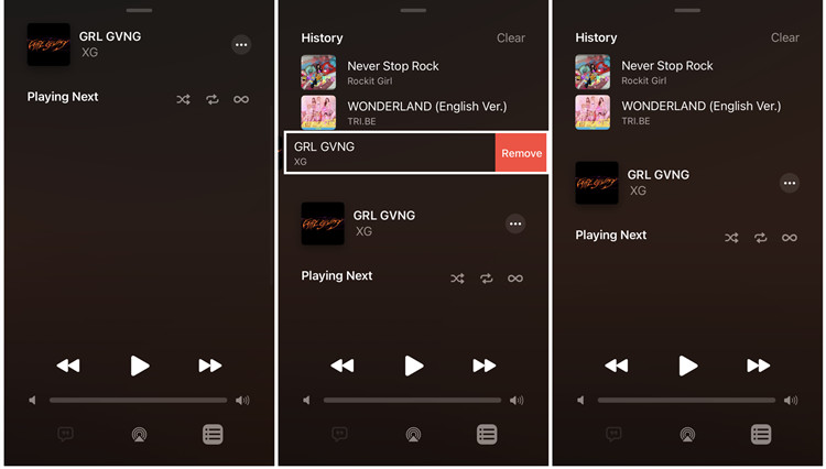 ios music history remove recently played song