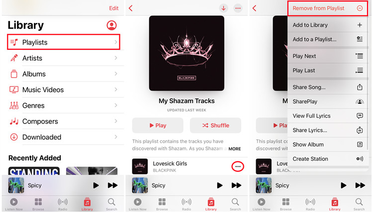 ios music library playlists remove from playlist