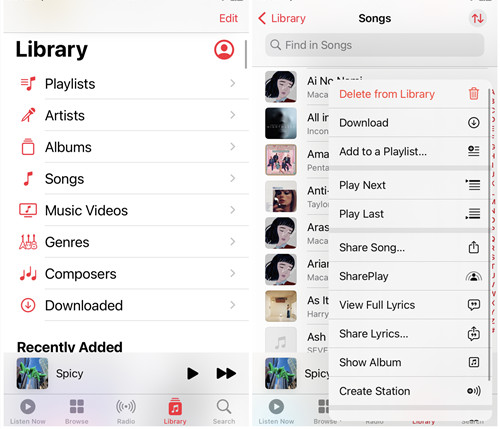 ios music library songs delete from library