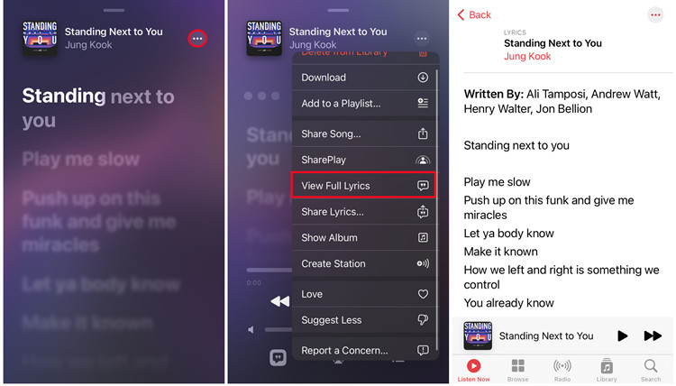 ios music lyrics view full lyrics