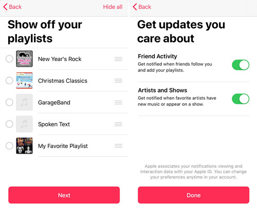 ios music profile show playlists