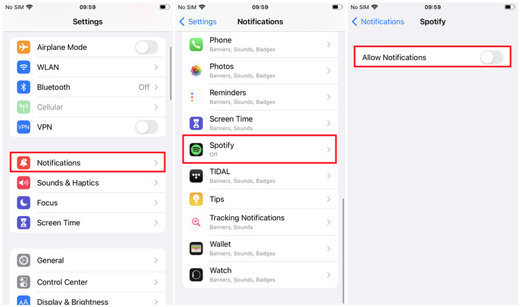 ios notifications allow spotify