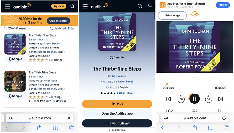 ios safari audible title play cloud player