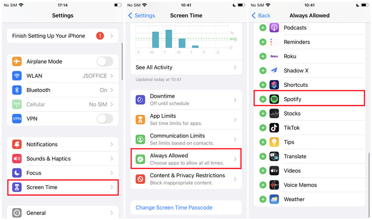 ios screen time always allowed add spotify
