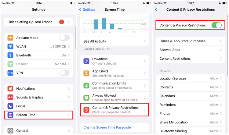 ios screen time content and privacy restrictions off