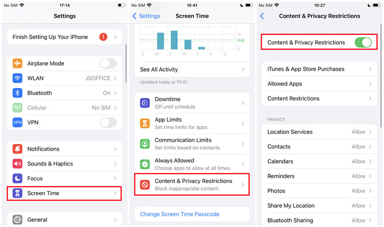 ios screen time content and privacy restrctions off