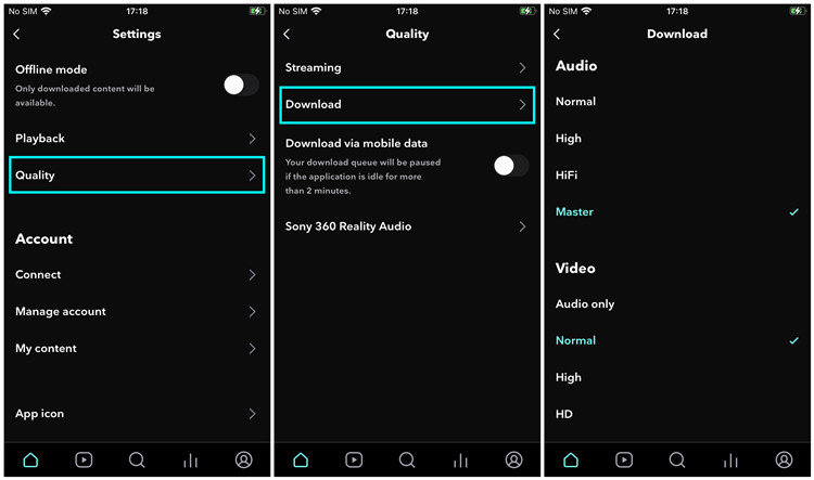 ios select tidal download quality