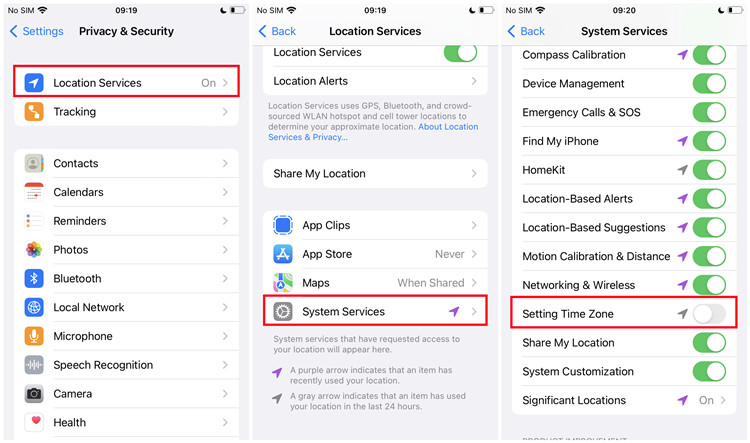 ios setting time zone on off