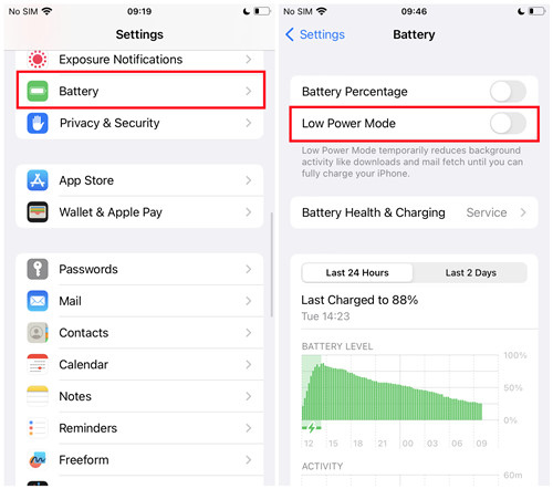 ios settings battery low power mode