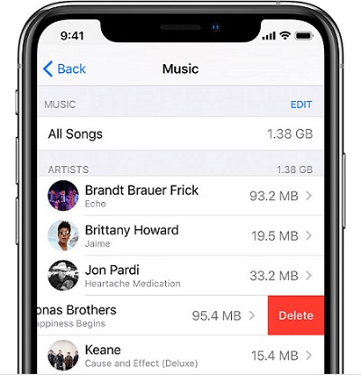 delete apple music songs from settings