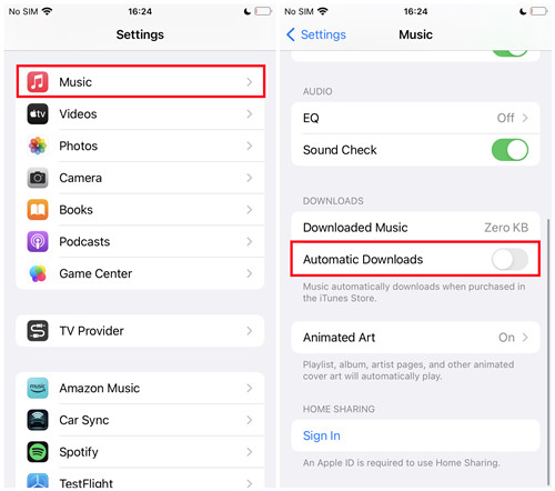 ios settings music automatic download