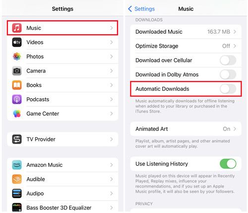 ios settings music automatic downloads off