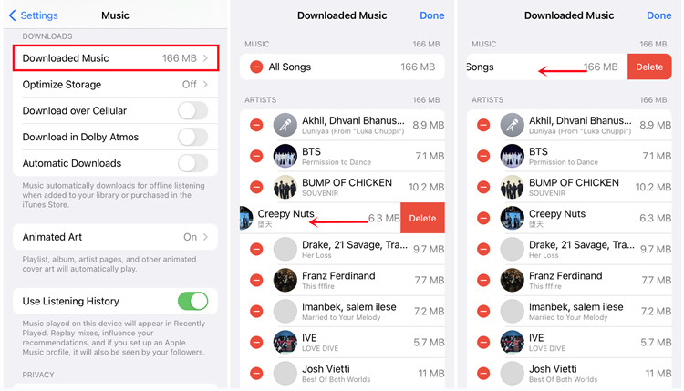 ios settings music downloaded music delete