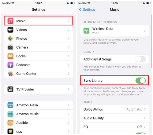 ios settings music sync library off
