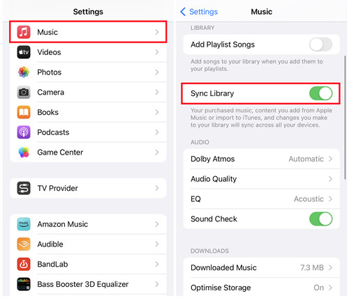 ios settings music sync library