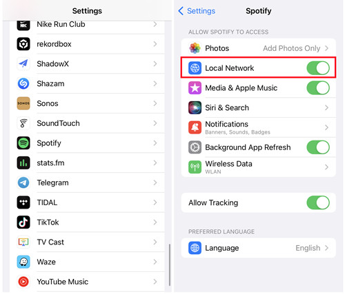 ios settings spotify local network