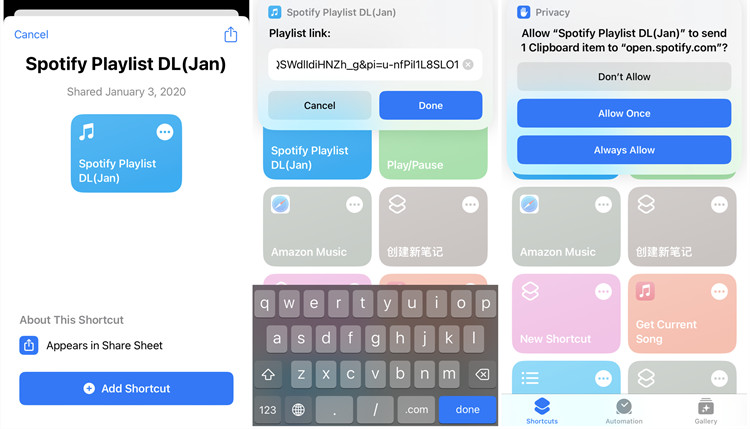ios shortcuts run spotify playlist dl
