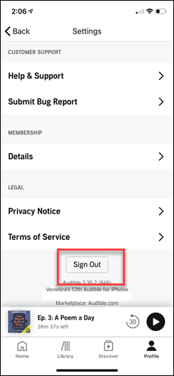 ios sign out audible