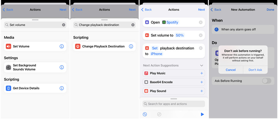 ios siri shortcuts spotify alarm add actions