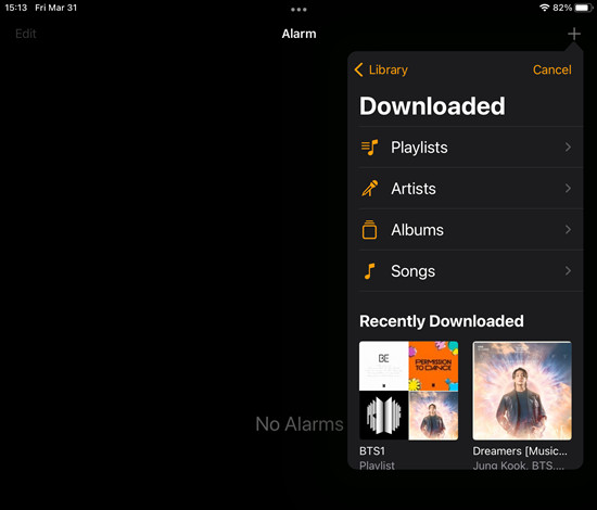 ipad clock alarm music app downloaded