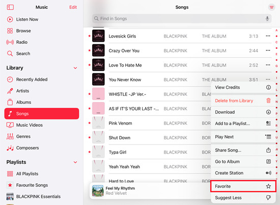 ipad music favorite a song