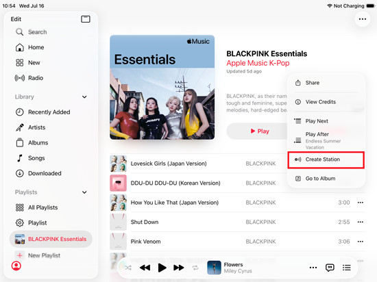 ipados apple music song more create station