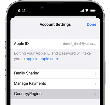 iphone account country region settings