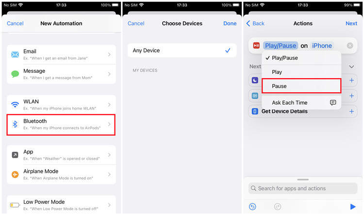iphone shortcuts bluetooth play pause