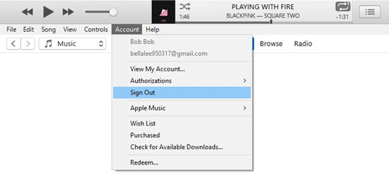 itunes account sign out