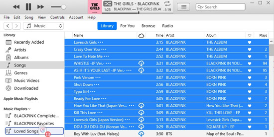 itunes add loved songs to playlist