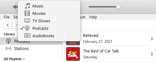 itunes apple music contents menu podcasts