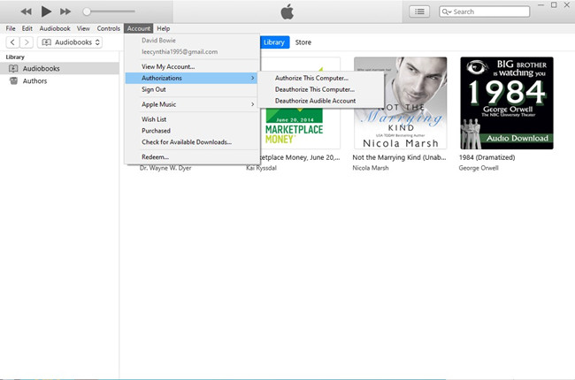 Authorizations options in iTunes