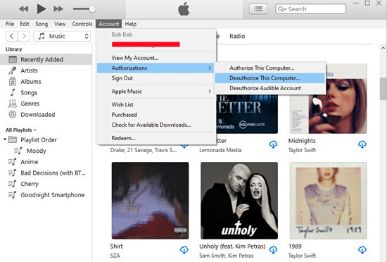 itunes authorizations deauthorize this computer