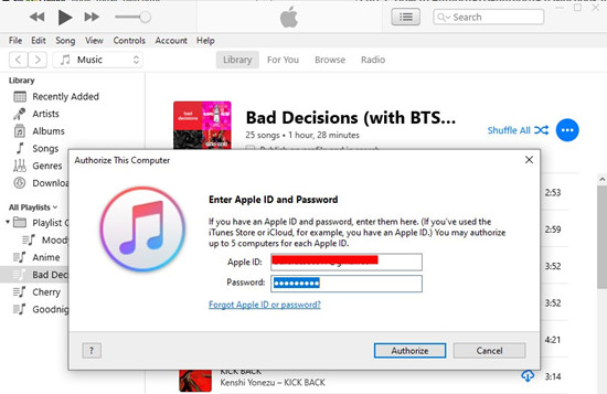 itunes authorize this computer sign in