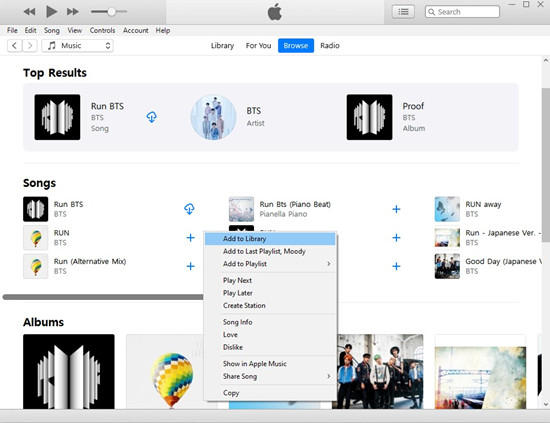 itunes browose add to library