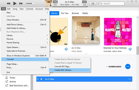 itunes convert create aac version