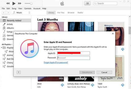 itunes deauthorize this computer sign in