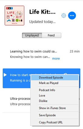 itunes download a podcast episode