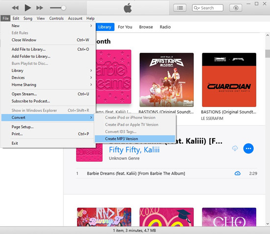 itunes file convert create mp3 version