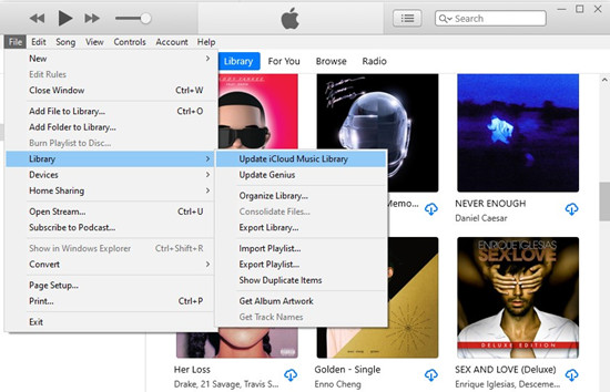itunes file library update icloud music library