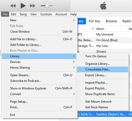itunes library consolidate files