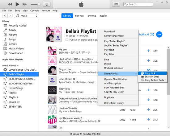 itunes playlist share playlist copy link