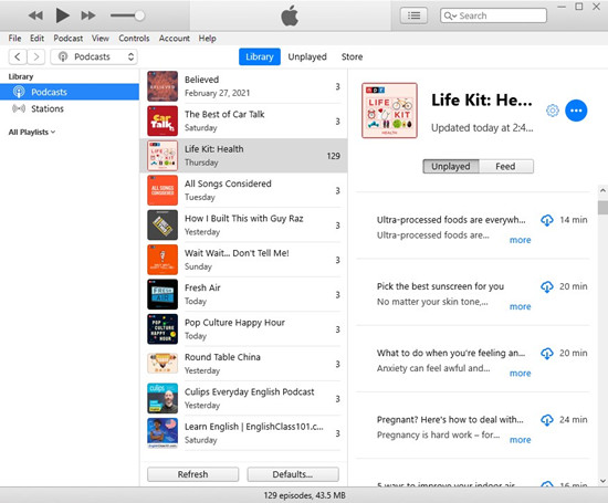 itunes podcast library