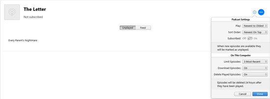 itunes podcast settings