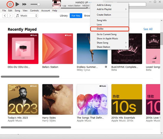itunes radio station song favorite dislike
