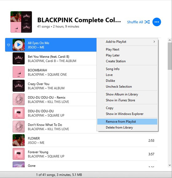 itunes remove from playlist