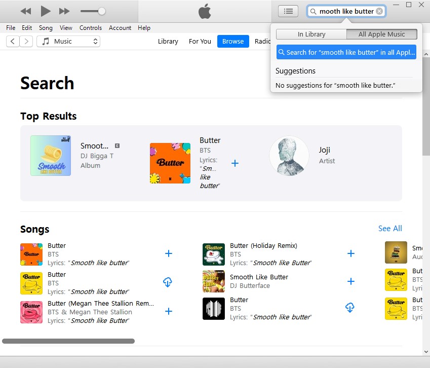 itunes search lyrics in all apple music