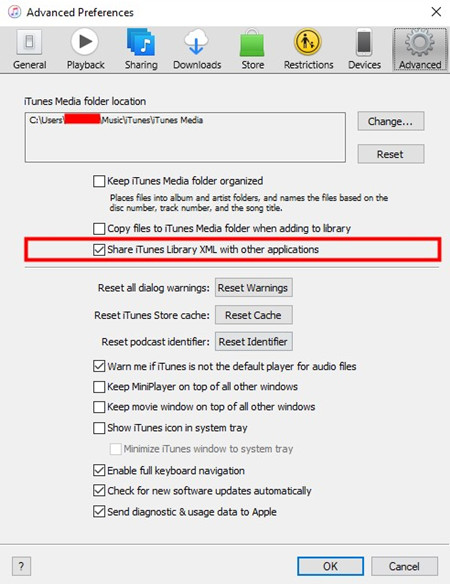 itunes share itunes library xml with other applications